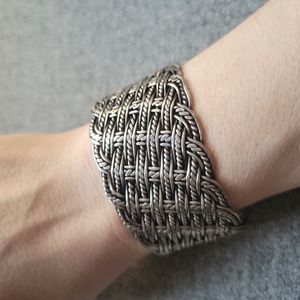 Sterling Wide Woven Braided Cuff Bracelet